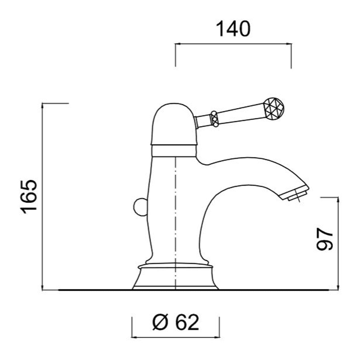 Luxus Waschtischarmatur mit Swarovski Kristallglas Silber H. 16,5 cm - Luxus Einhand Waschtischbatterie