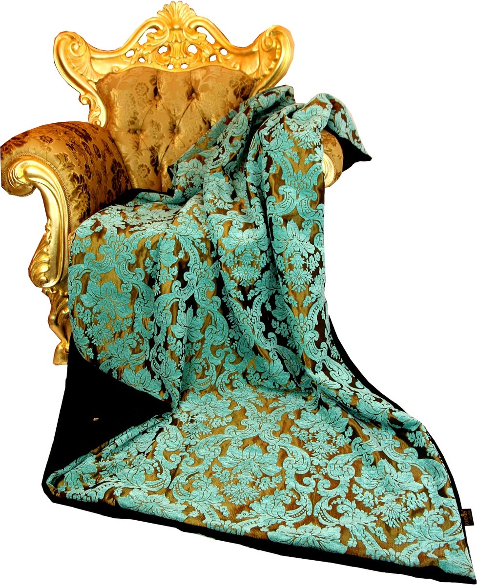 Luxus Wohndecke Pompöös by Barock Türkis / Gold / Schwarz von Harald Glööckler mit edlem Bouquet Musterstoff