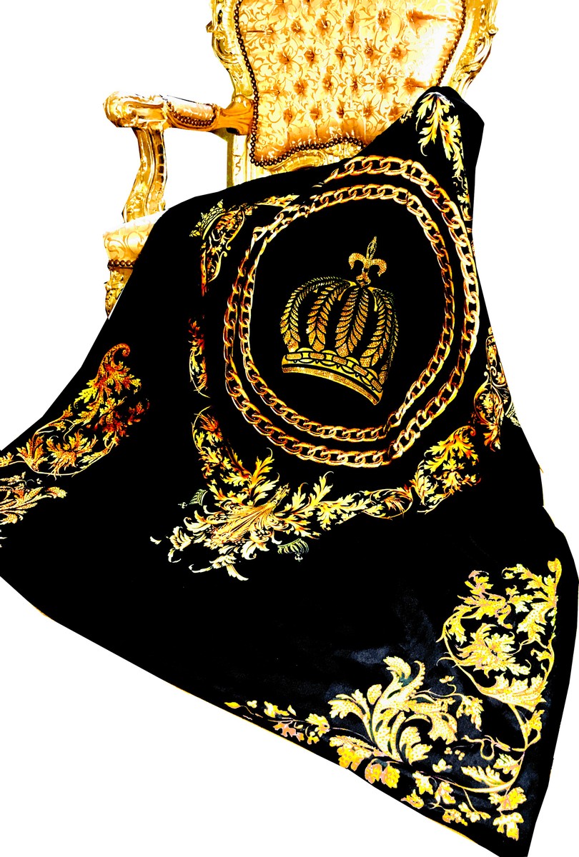 Luxus Wohndecke Pompöös by Barock Chains & Crown Schwarz / Gold von Harald Glööckler mit Glitzersteinen