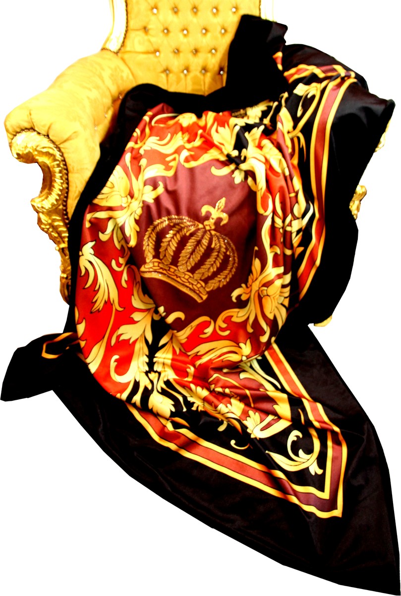 Luxus Wohndecke Pompöös by Barock Bordeaux Schwarz Muster / Gold von Harald Glööckler mit Glitzersteinen