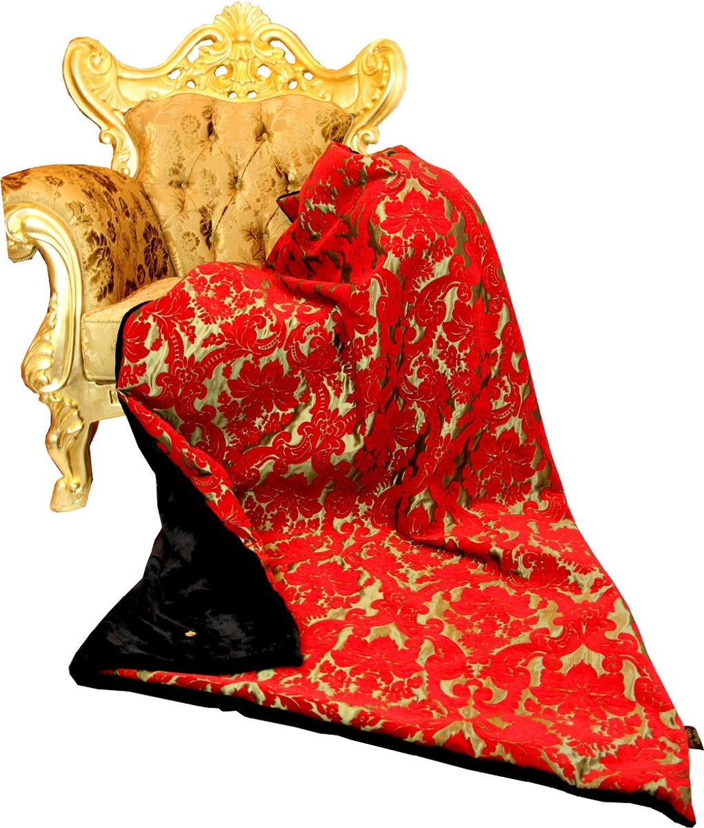 Luxus Wohndecke Pompöös by Barock Bordeauxrot / Gold / Schwarz von Harald Glööckler mit edlem Bouquet Musterstoff