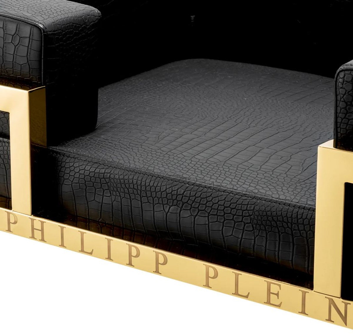 Philipp Plein Luxus Designer Leder Hundebett Schwarz / Gold H. 84 cm