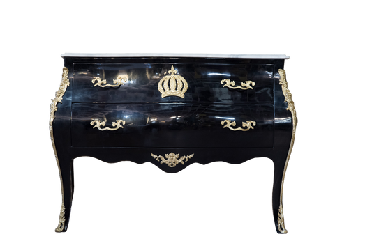 Pompöös by Barock Kommode mit 2 Schubladen und Marmorplatte Schwarz / Gold / Weiß - Pompööse Barock Kommode designed by Harald Glööckler