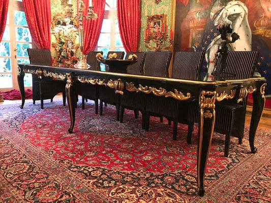 Pompöös by Barock Luxus Esstisch mit Glasplatte Schwarz / Gold 350 x 120 x H. 80 cm - Pompööser Barock Esstisch designed by Harald Glööckler