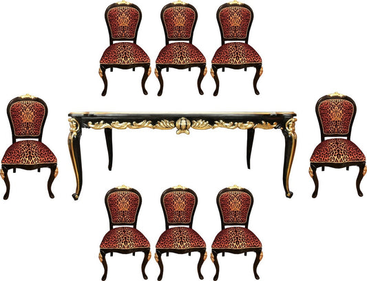 Pompöös by Barock Luxus Esszimmer Set - Pompööser Barock Esstisch mit Glasplatte und 8 Stühlen mit Glitzersteinen designed by Harald Glööckler - Esszimmer Möbel im Barockstil