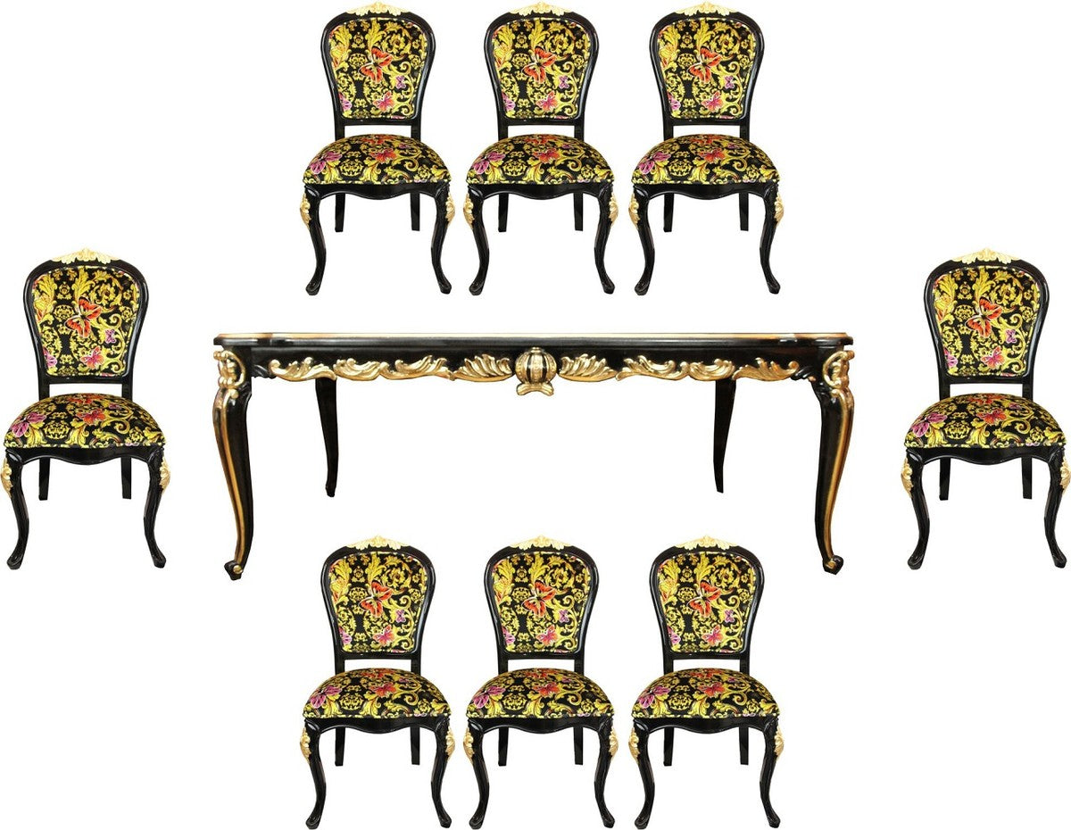 Pompöös by Barock Luxus Esszimmer Set Butterflies & Flowers - Pompööser Barock Esstisch mit Glasplatte und 8 Stühlen designed by Harald Glööckler - Barock Esszimmer Möbel