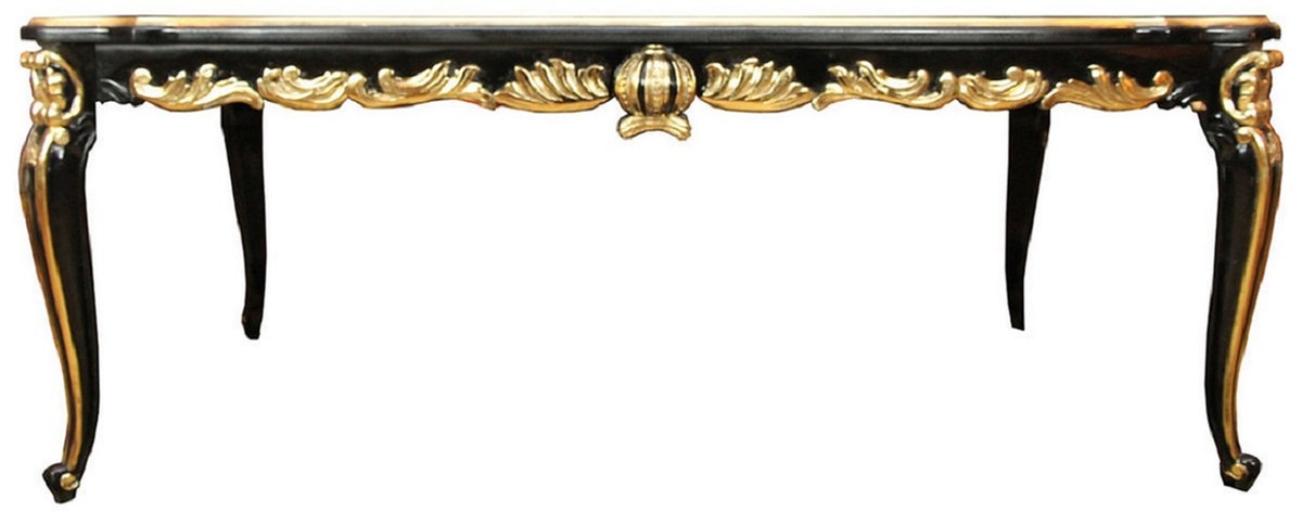 Pompöös by Barock Luxus Esszimmer Set Grün / Schwarz / Gold - 1 Barock Esstisch mit Glasplatte und 6 Barock Esszimmerstühle designed by Harald Glööckler - Pompööse Barock Möbel