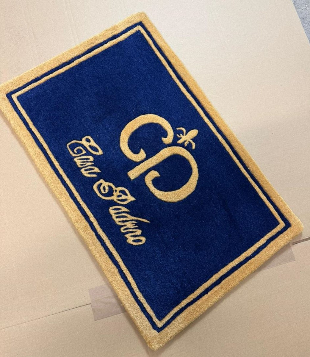Designer Fußmatte Blau / Gold 80 x 50 cm - Deko Accessoires