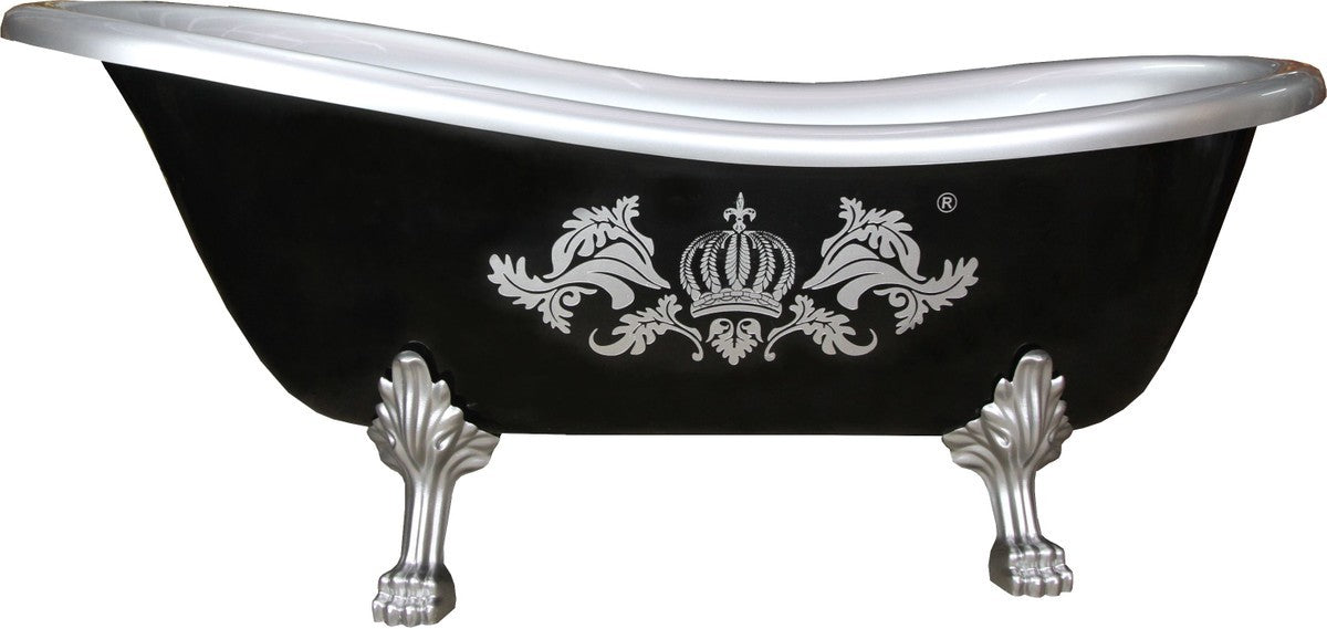 Pompöös by Luxus Badewanne Deluxe freistehend von Harald Glööckler Schwarz / Silber 1695mm mit silberfarbenen Löwenfüssen