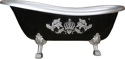 Pompöös by Luxus Badewanne Deluxe freistehend von Harald Glööckler Schwarz / Silber 1695mm mit silberfarbenen Löwenfüssen
