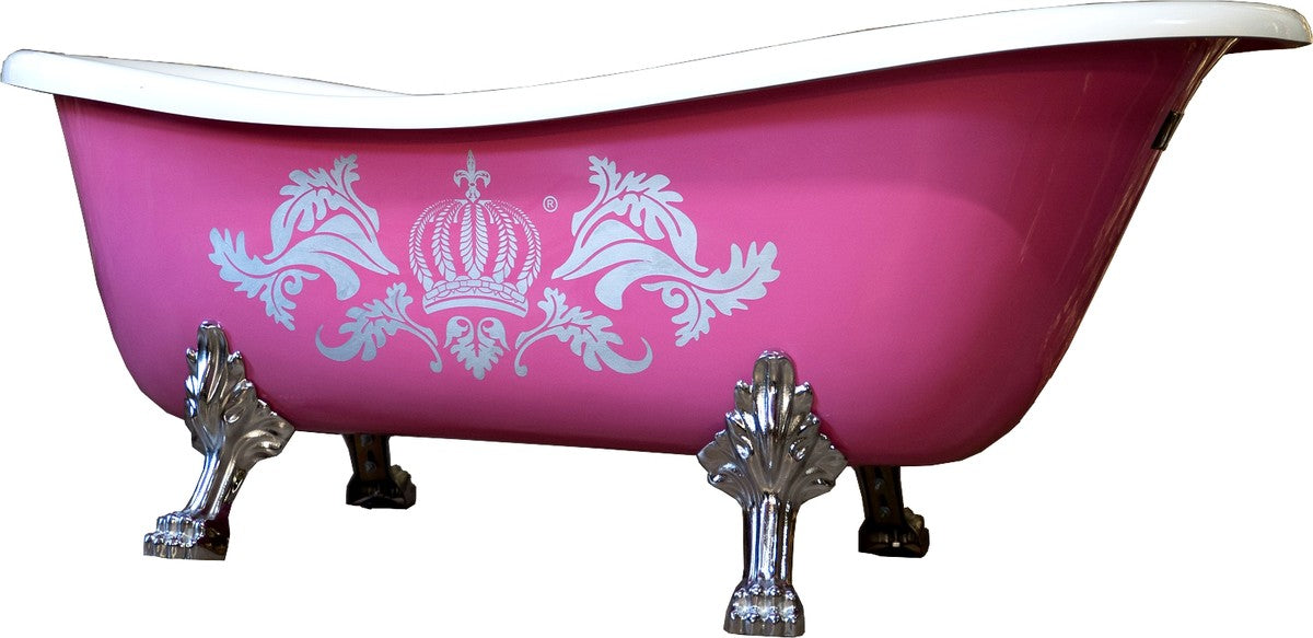 Pompöös by Luxus Badewanne Deluxe freistehend von Harald Glööckler Pink / Silber / Weiß 1560mm mit silberfarbenen Löwenfüssen