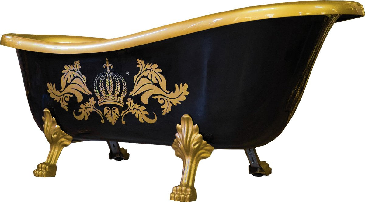 Pompöös by Luxus Badewanne Deluxe freistehend von Harald Glööckler Schwarz / Gold / Schwarz 1470mm mit goldfarbenen Löwenfüssen