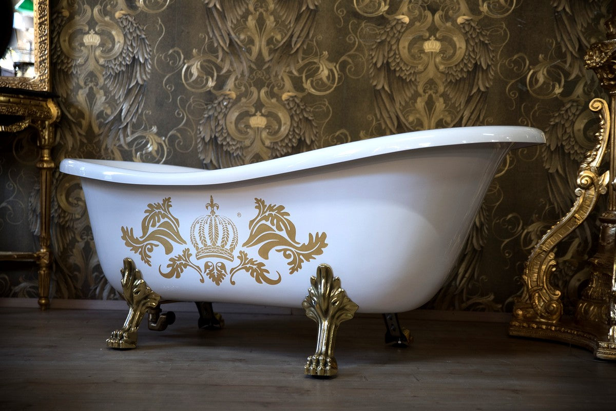 Pompöös by Luxus Badewanne Deluxe freistehend von Harald Glööckler Weiß / Gold / Weiß 1470mm mit goldfarbenen Löwenfüssen