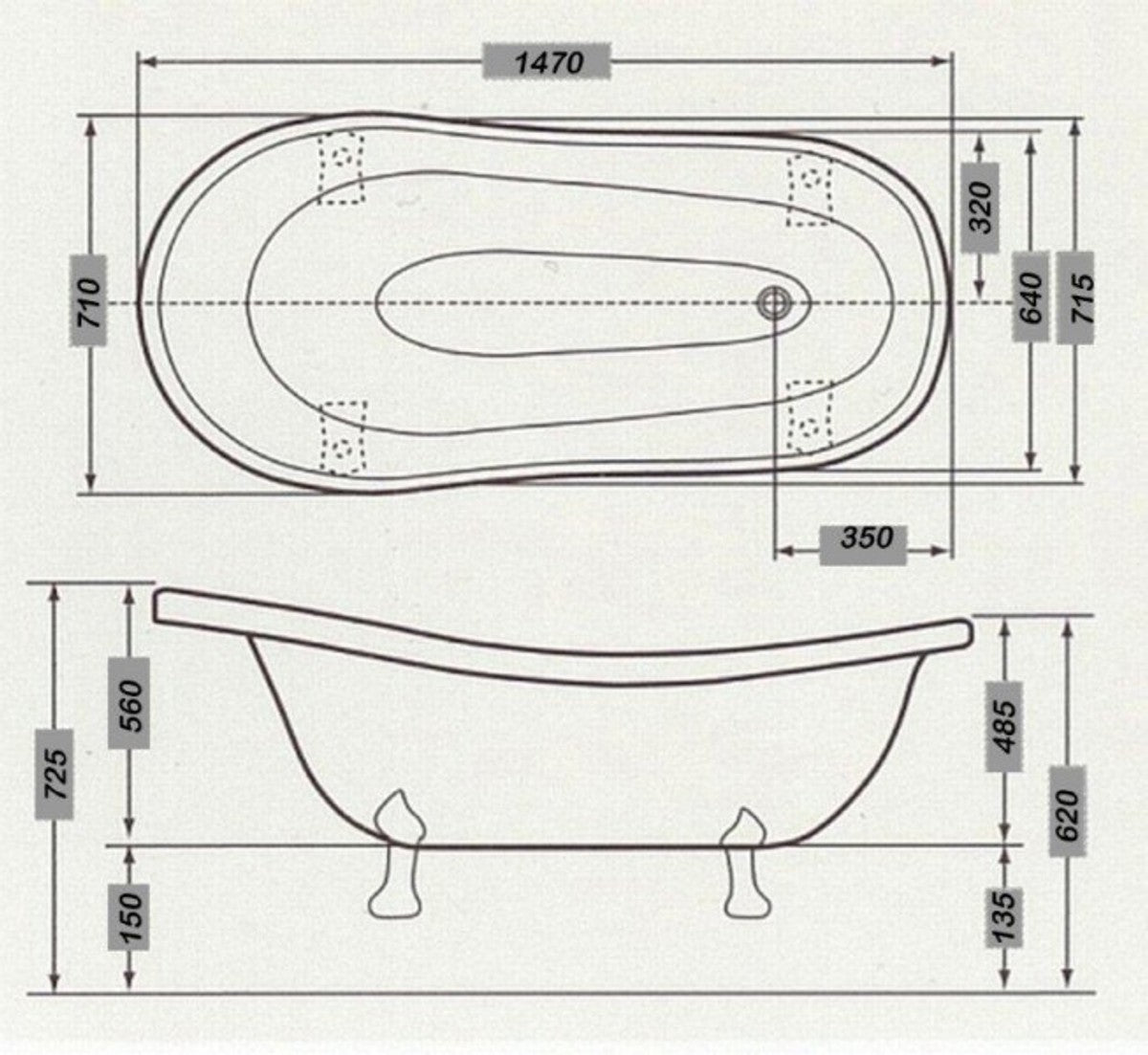 Pompöös by Luxus Badewanne Deluxe freistehend von Harald Glööckler Weiß / Gold / Weiß 1470mm mit goldfarbenen Löwenfüssen
