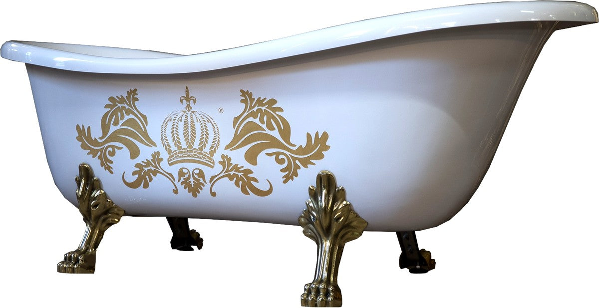 Pompöös by Luxus Badewanne Deluxe freistehend von Harald Glööckler Weiß / Gold / Weiß 1470mm mit goldfarbenen Löwenfüssen