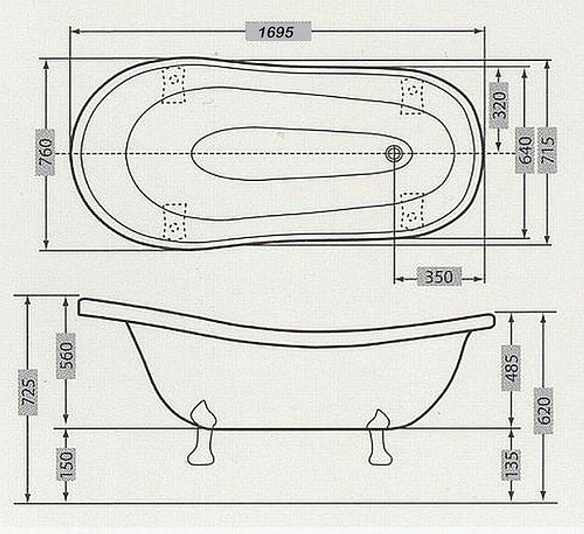 Pompöös by Luxus Badewanne Deluxe freistehend von Harald Glööckler Schwarz / Silber 1560mm mit silberfarbenen Löwenfüssen
