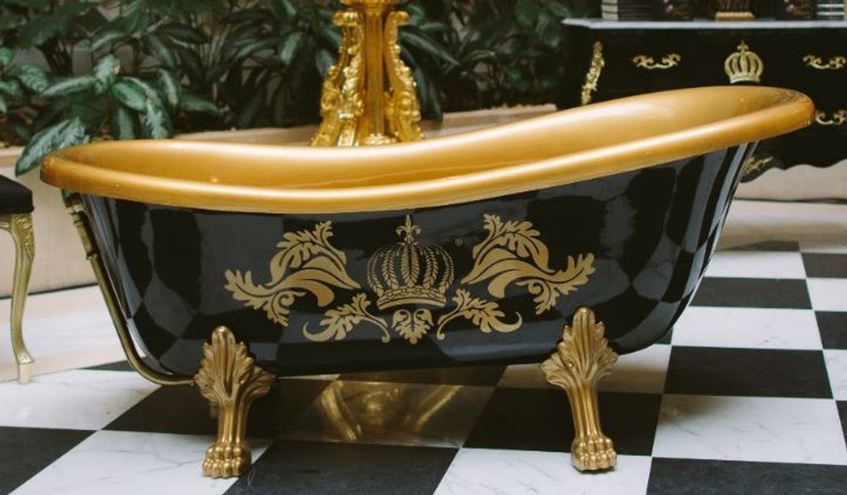 Pompöös by Luxus Badewanne Deluxe freistehend von Harald Glööckler Schwarz / Gold / Schwarz 1470mm mit goldfarbenen Löwenfüssen