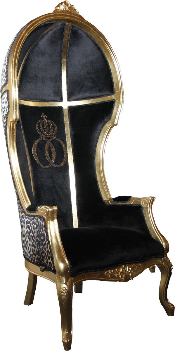 Pompöös by Luxus Ballon Barock Sessel Isabelle Schwarz / Leopard mit glitzernder Krone - Pompööser Barock Sessel designed by Harald Glööckler