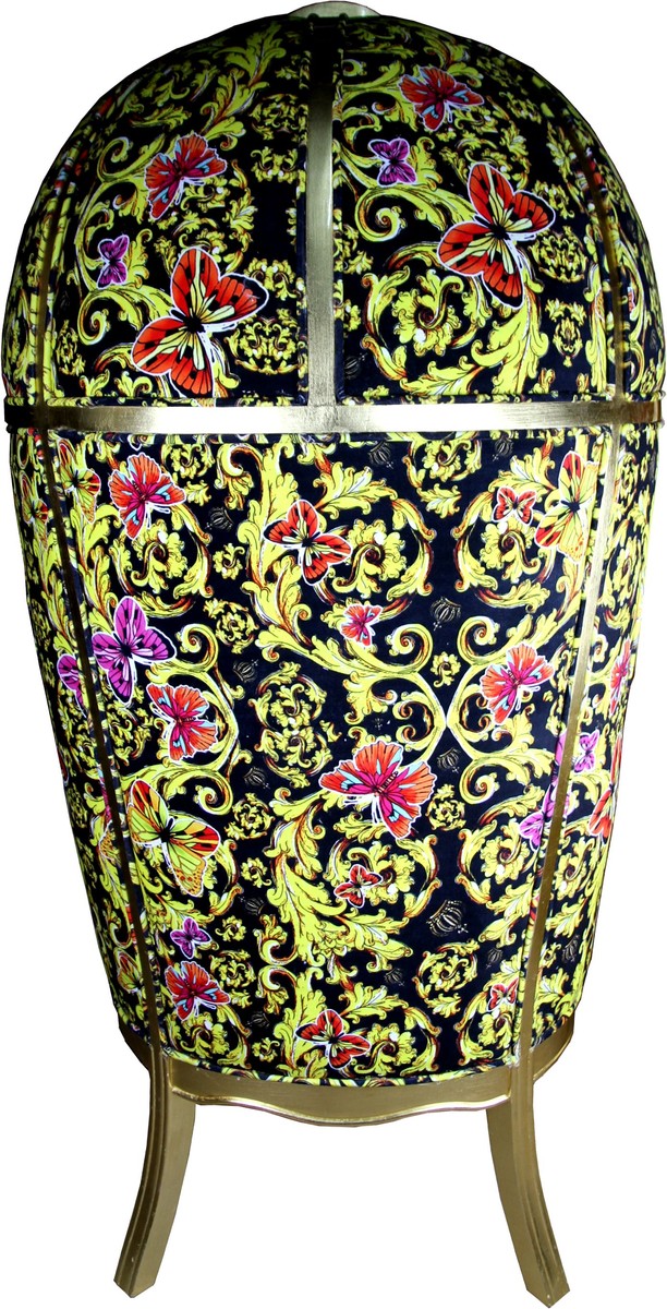 Pompöös by Luxus Ballon Barock Sessel Schwarz / Gold / Butterfly & Flower Design mit glitzernder Krone - Pompööser Barock Sessel designed by Harald Glööckler