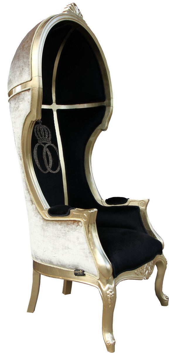 Pompöös by Luxus Ballon Barock Sessel Isabelle Schwarz / Gold mit glitzernder Krone - Pompööser Barock Sessel designed by Harald Glööckler
