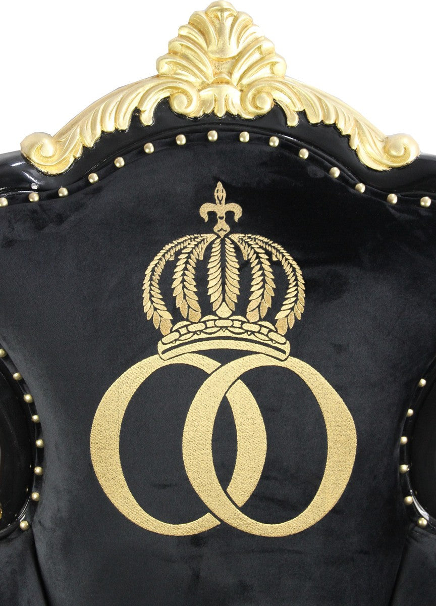 Pompöös by Luxus Barock Sessel Bergere Schwarz / Gold mit Goldkrone - Pompööser Barock Sessel designed by Harald Glööckler