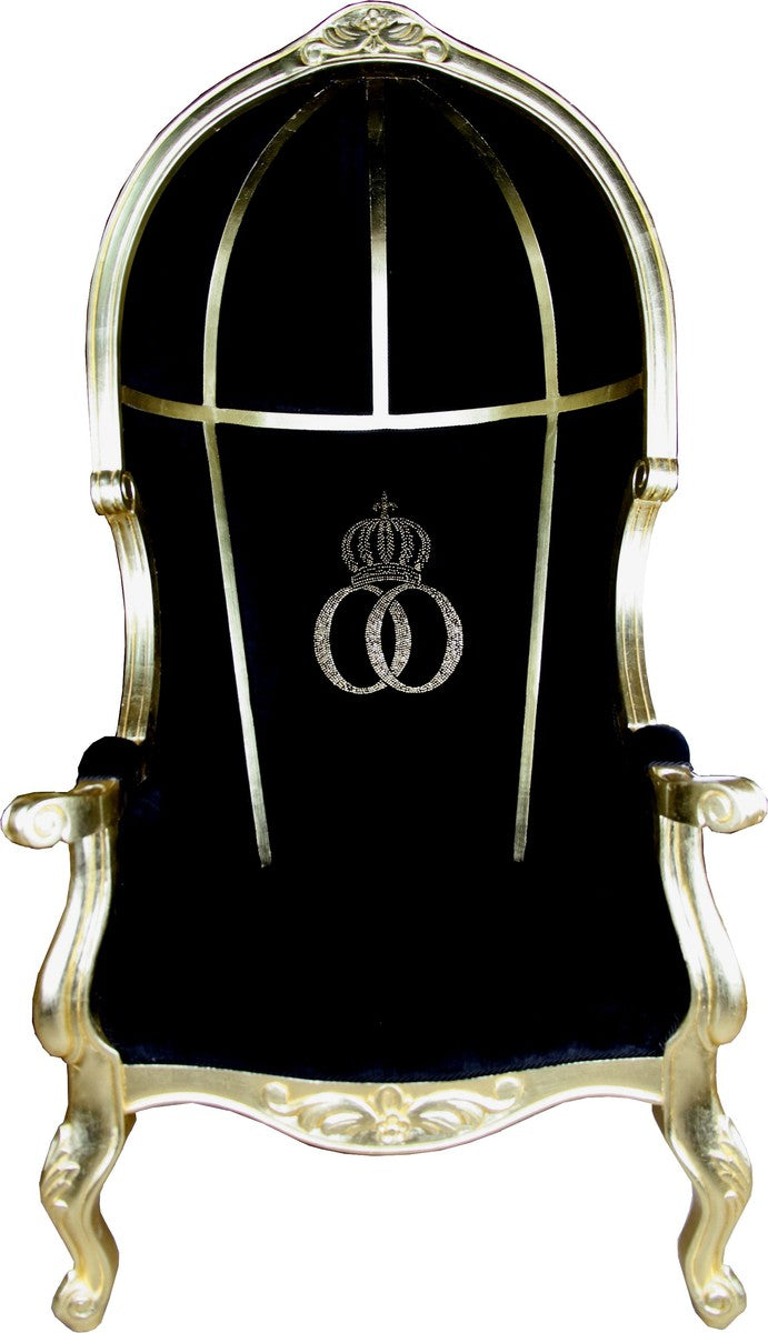 Pompöös by Luxus Ballon Barock Sessel Schwarz / Gold mit glitzernder Krone - Pompööser Barock Sessel designed by Harald Glööckler