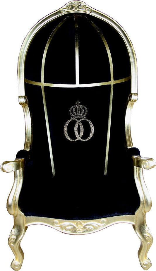 Pompöös by Luxus Ballon Barock Sessel Schwarz / Gold mit glitzernder Krone - Pompööser Barock Sessel designed by Harald Glööckler