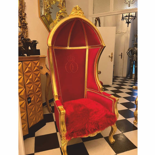 Pompöös by Luxus Barock Ballon Sessel Bordeauxrot / Gold - designed by Harald Glööckler