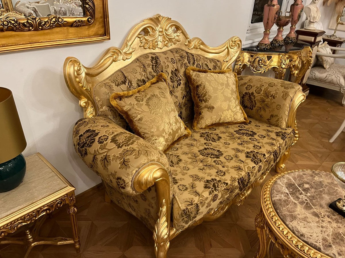 Pompöös by Luxus Barock 2er Sofa Gold Bouquet Muster / Gold - Pompööses Barock Sofa designed by Harald Glööckler - Barock Möbel - Edel & Prunkvoll