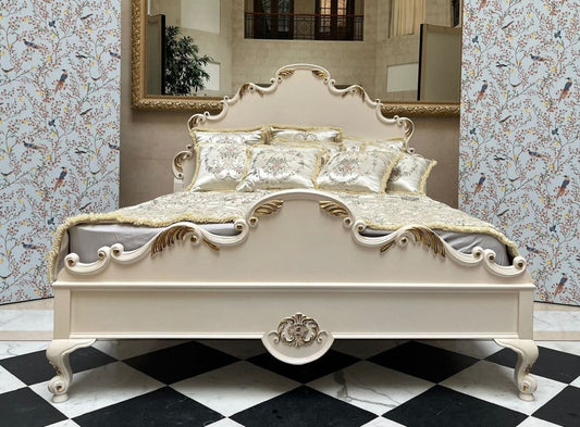 Pompöös by Luxus Barock Doppelbett Provence Creme / Gold - designed by Harald Glööckler