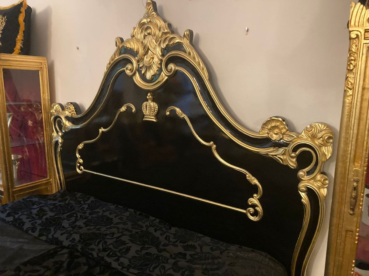 Pompöös by Luxus Barock Doppelbett mit Matratze Schwarz / Gold - Pompööses Barock Bett designed by Harald Glööckler - Schlafzimmer Möbel im Barockstil - Barock Möbel - Edel & Prunkvoll