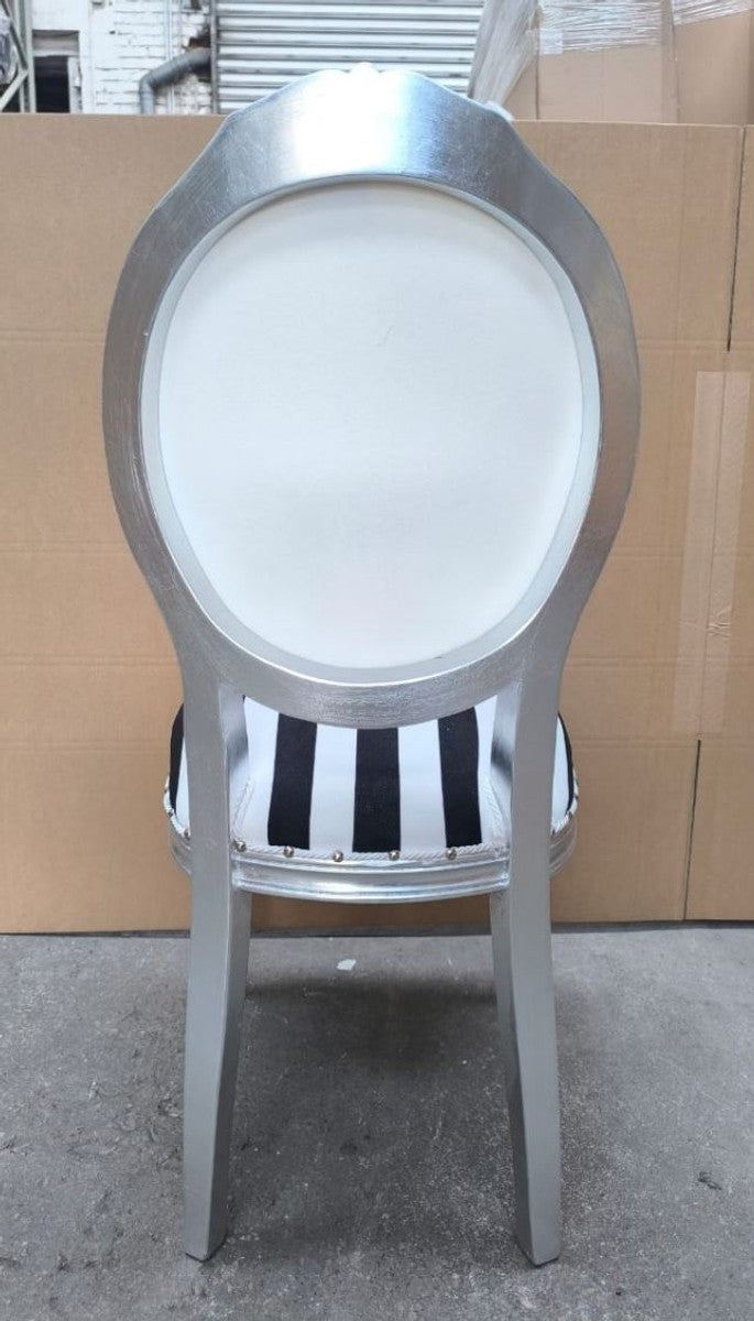 Pompöös by Luxus Barock Esszimmer Stuhl Weiß / Schwarz / Silber - designed by Harald Glööckler