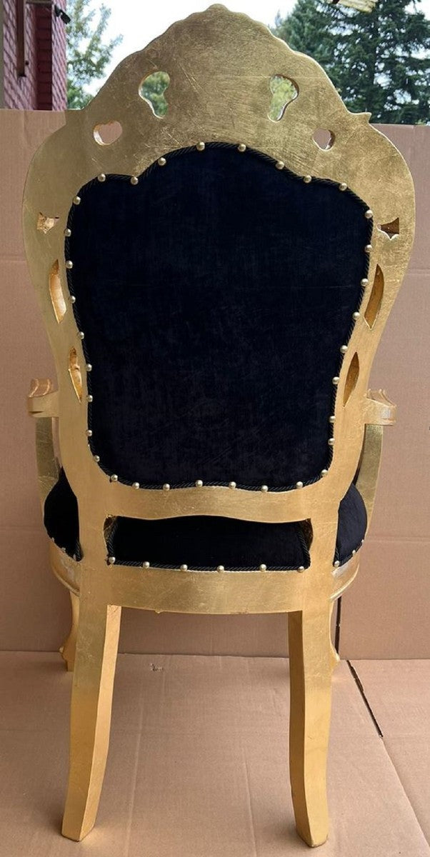 Pompöös by Luxus Barock Esszimmer Stuhl mit Armlehnen Schwarz / Gold - Pompööser Barock Stuhl designed by Harald Glööckler - Pompööse Barock Esszimmer Möbel