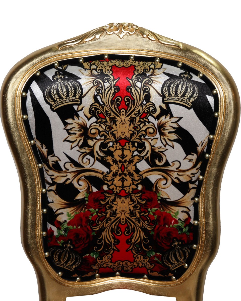 Pompöös by Luxus Barock Esszimmer Stuhl Schwarz / Weiß / Rot / Gold Krone - Pompööser Barock Stuhl designed by Harald Glööckler