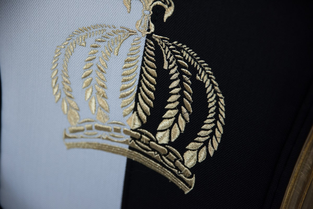 Pompöös by Barock Esszimmerstuhl mit Armlehnen Schwarz / Weiß / Gold - Pompööser Barock Stuhl designed by Harald Glööckler