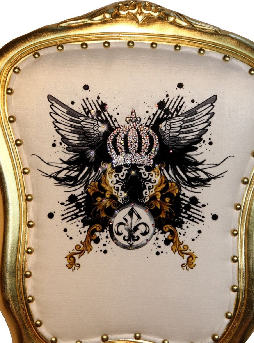 Pompöös by Luxus Barock Esszimmerstühle Glitzerkrone & Engelsflügel Leopard / Weiß / Gold 50 x 60 x H.104 cm - Pompööse Barock Stühle designed by Harald Glööckler - 6 Esszimmerstühle