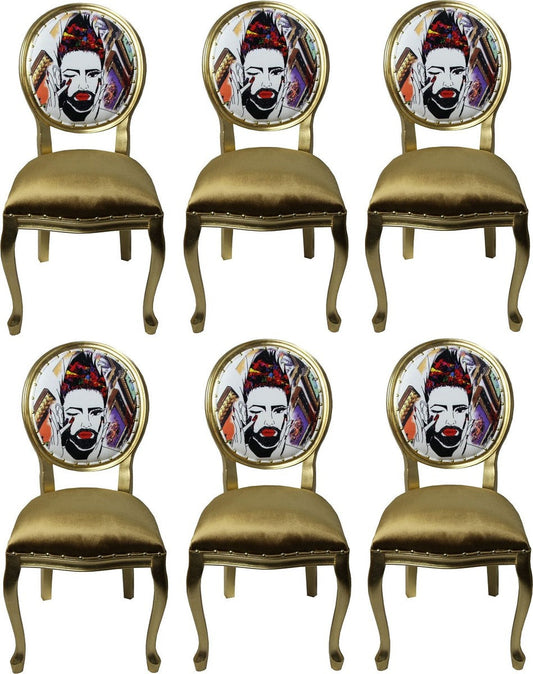 Pompöös by Luxus Barock Esszimmerstühle Gold / Mehrfarbig 50 x 60 x H.104 cm - Pompööse Barock Stühle designed by Harald Glööckler - 6 Esszimmerstühle