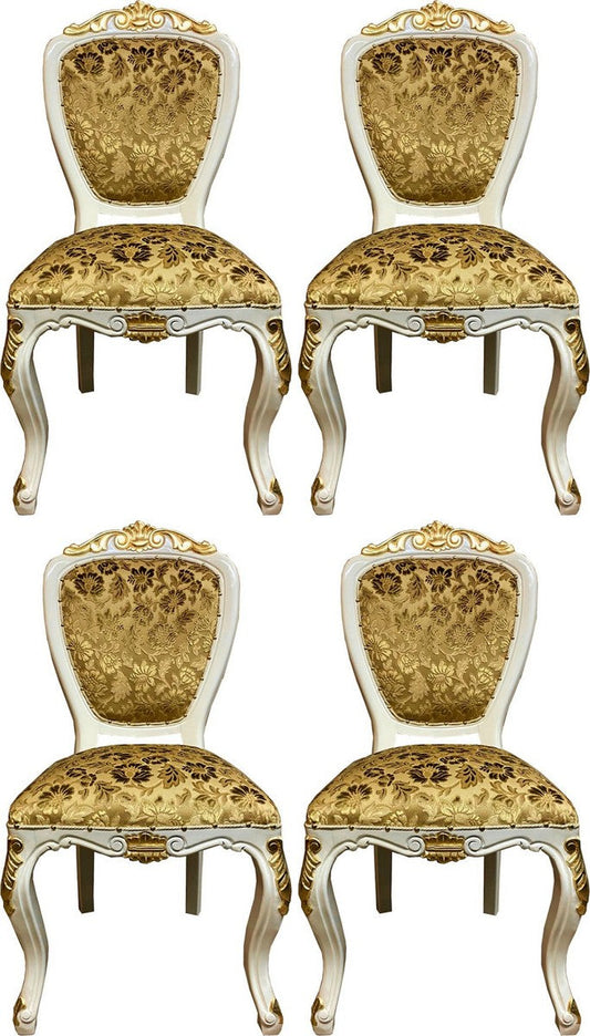 Pompöös by Luxus Barock Esszimmerstühle Gold Bouquet Muster / Creme-Weiß / Gold - Pompööse Barock Stühle designed by Harald Glööckler - 4 Esszimmerstühle - Barock Esszimmer Möbel