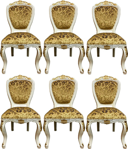 Pompöös by Luxus Barock Esszimmerstühle Gold Bouquet Muster / Creme-Weiß / Gold - Pompööse Barock Stühle designed by Harald Glööckler - 6 Esszimmerstühle - Barock Esszimmer Möbel