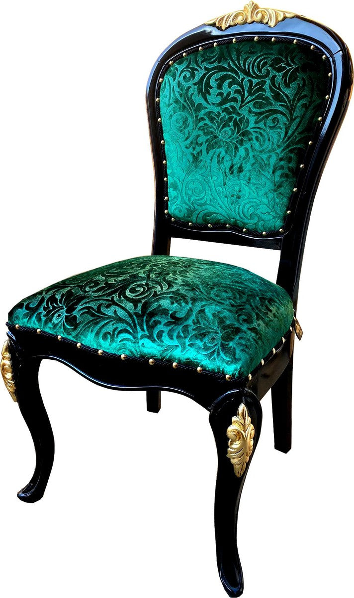 Pompöös by Luxus Barock Esszimmerstühle Grün Muster / Schwarz / Gold - Pompööse Barock Stühle designed by Harald Glööckler - 4 Esszimmerstühle - Barock Esszimmer Möbel