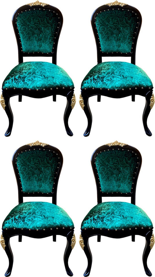 Pompöös by Luxus Barock Esszimmerstühle Grün Muster / Schwarz / Gold - Pompööse Barock Stühle designed by Harald Glööckler - 4 Esszimmerstühle - Barock Esszimmer Möbel