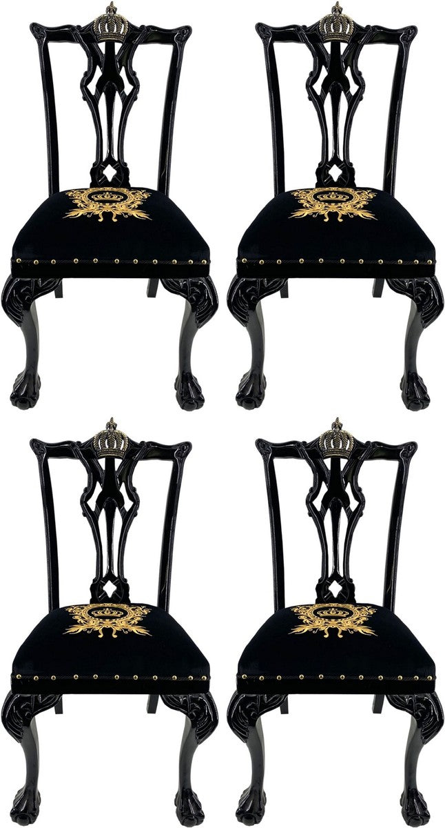 Pompöös by Luxus Barock Esszimmerstühle Schwarz / Gold - Pompööse Barock Stühle designed by Harald Glööckler - 4 Esszimmerstühle - Barock Esszimmer Möbel