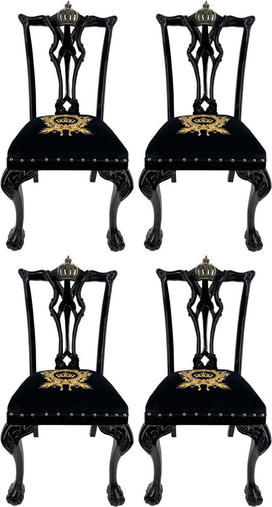 Pompöös by Luxus Barock Esszimmerstühle Schwarz / Gold - Pompööse Barock Stühle designed by Harald Glööckler - 4 Esszimmerstühle - Barock Esszimmer Möbel