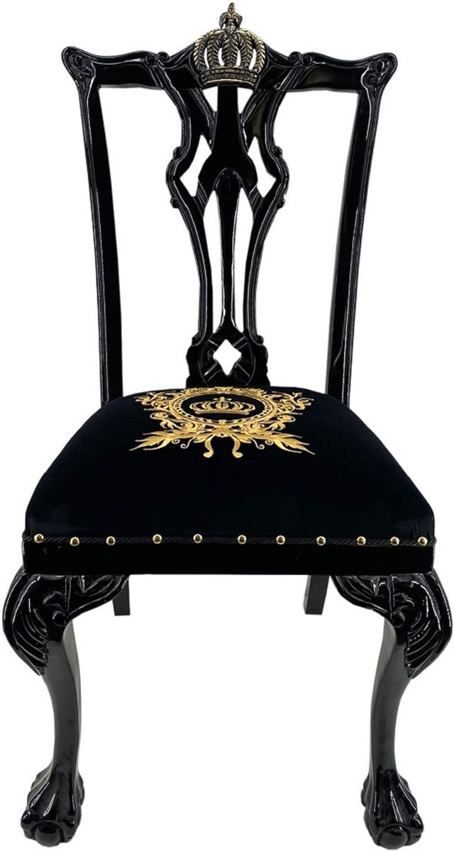 Pompöös by Luxus Barock Esszimmerstühle Schwarz / Gold - Pompööse Barock Stühle designed by Harald Glööckler - 6 Esszimmerstühle - Barock Esszimmer Möbel