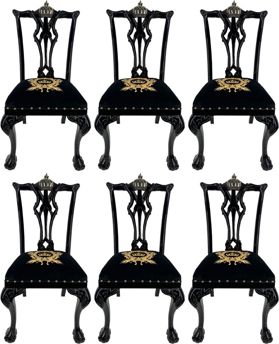 Pompöös by Luxus Barock Esszimmerstühle Schwarz / Gold - Pompööse Barock Stühle designed by Harald Glööckler - 6 Esszimmerstühle - Barock Esszimmer Möbel