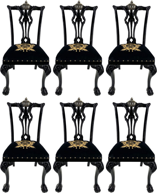 Pompöös by Luxus Barock Esszimmerstühle Schwarz / Gold - Pompööse Barock Stühle designed by Harald Glööckler - 6 Esszimmerstühle - Barock Esszimmer Möbel