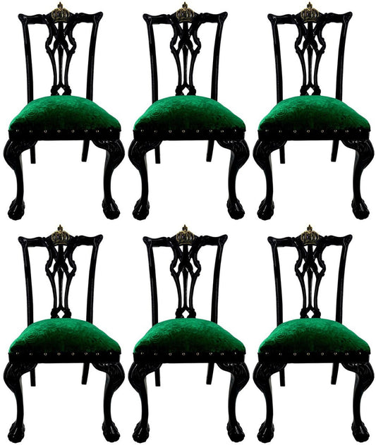 Pompöös by Luxus Barock Esszimmerstühle Grün Bouquet Muster / Schwarz / Gold - Pompööse Barock Stühle designed by Harald Glööckler - 6 Esszimmerstühle - Barock Esszimmer Möbel