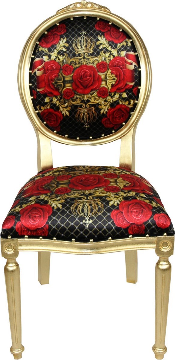 Pompöös by Luxus Barock Esszimmerstühle Rosen Schwarz / Rot / Gold - Pompööse Barock Stühle designed by Harald Glööckler - 4 Esszimmerstühle