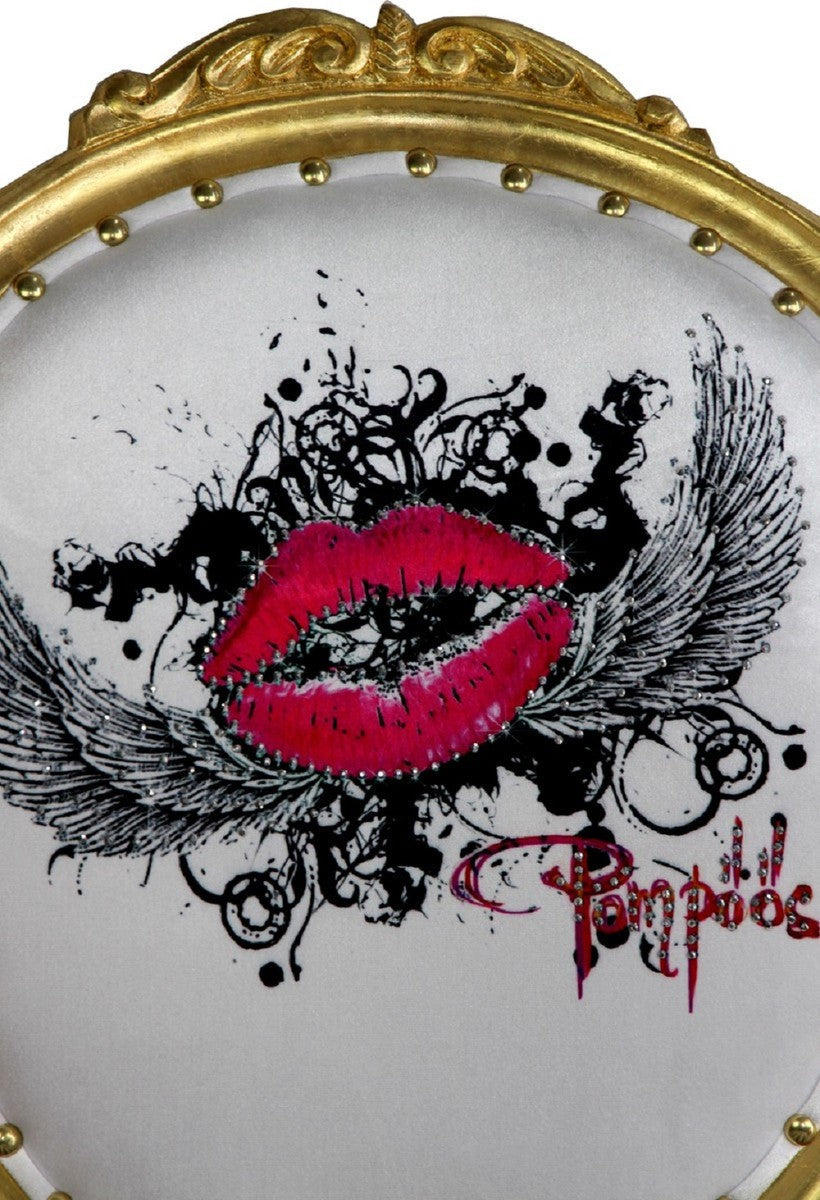 Pompöös by Luxus Barock Esszimmerstühle Pink Lips Schwarz / Weiß Streifen / Gold - Pompööse Barock Stühle designed by Harald Glööckler - 6 Esszimmerstühle