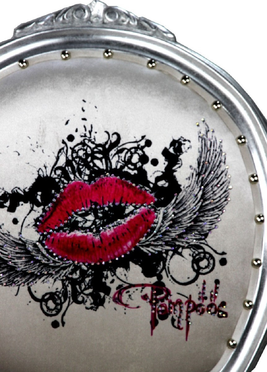 Pompöös by Luxus Barock Esszimmerstühle Pink Lips Schwarz / Weiß Streifen / Silber - Pompööse Barock Stühle designed by Harald Glööckler - 4 Esszimmerstühle